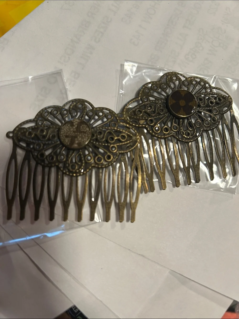 Source Unknown Antique Brass-Tone Filigree Hair Combs - Pair